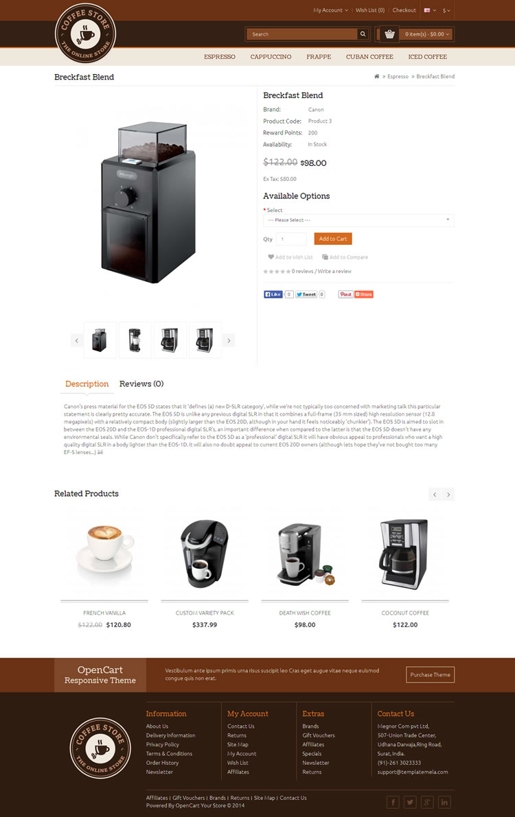 Coffee主题v1.0-咖啡店蛋糕店餐厅类外贸商店响应式Opencart主题