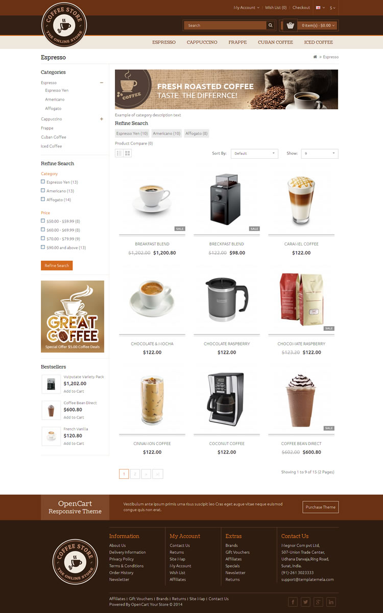 Coffee主题v1.0-咖啡店蛋糕店餐厅类外贸商店响应式Opencart主题