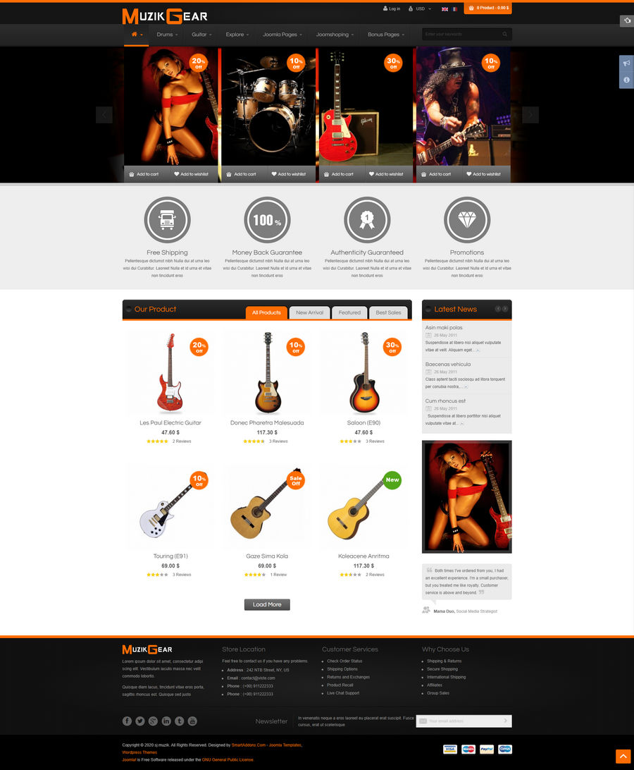 SJ Muzik音乐器材音乐设备在线商店Joomla主题 v3.9.6 - 图片2 SJ Muzik音乐器材音乐设备在线商店Joomla主题 v3.9.6 - 图片2