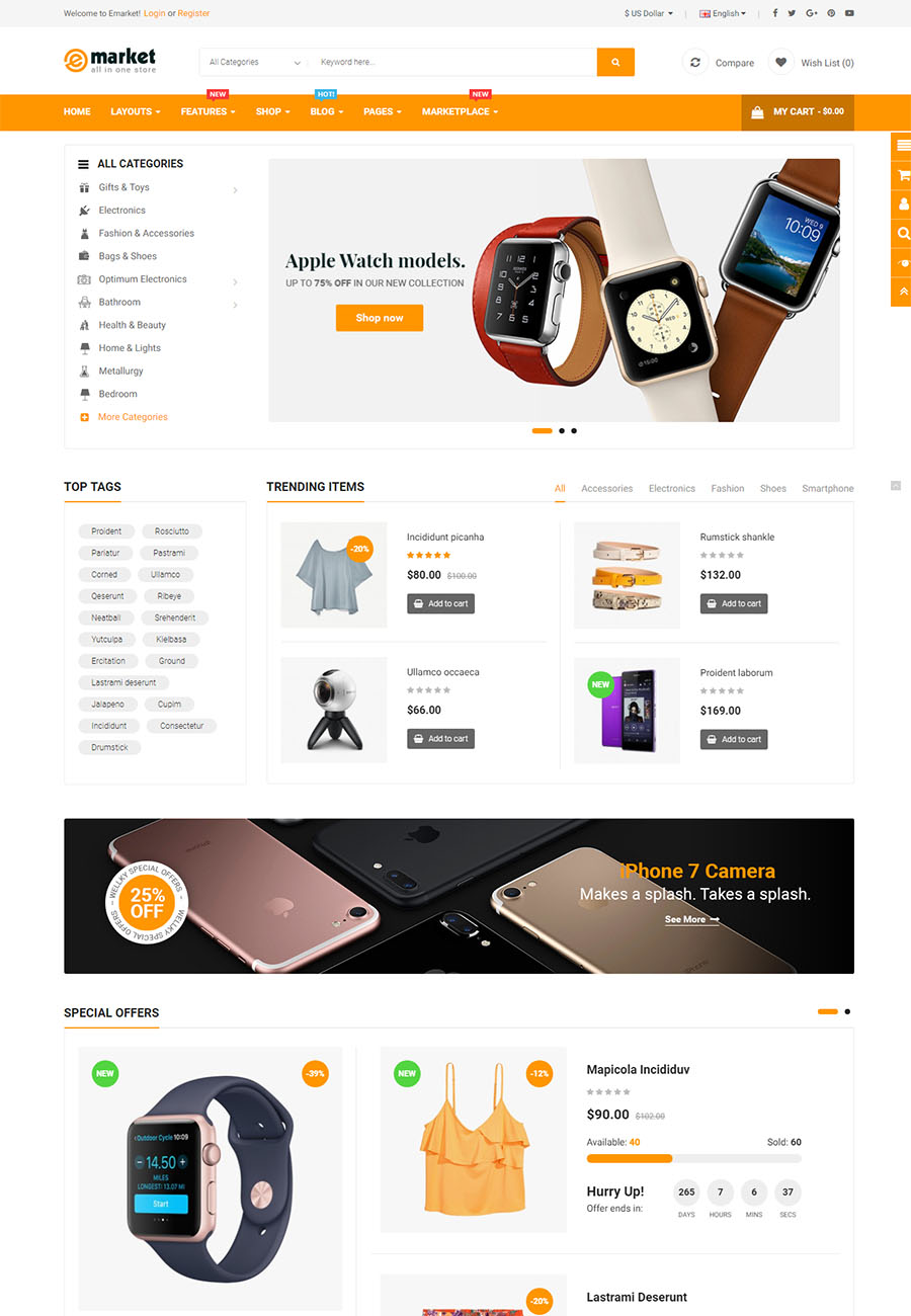 eMarket -多用途外贸商店OpenCart 3主题 更新至v1.2.0