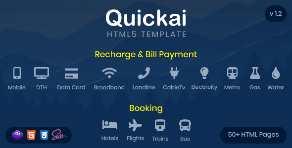 Quickai v1.0-充值和账单支付,预订HTML5模板 - 图片1 Quickai v1.0-充值和账单支付,预订HTML5模板 - 图片1