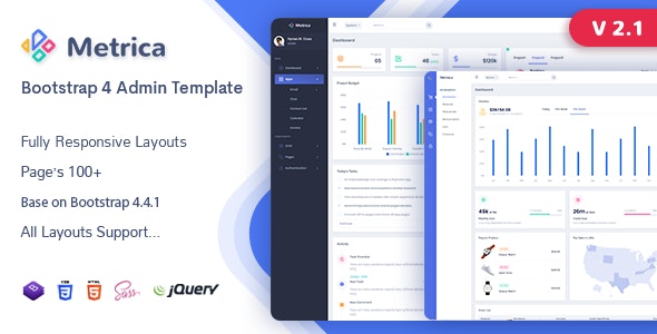 Metrica v2.1-管理面板和仪表板HTML5模板 Metrica v2.1-管理面板和仪表板HTML5模板
