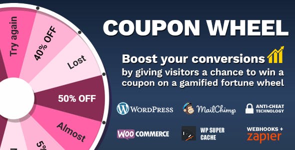 Coupon Wheel汉化版V3.5.8_折扣券幸运轮和抽奖转盘WooCommerce插件 - 图片1 Coupon Wheel汉化版V3.5.8_折扣券幸运轮和抽奖转盘WooCommerce插件 - 图片1