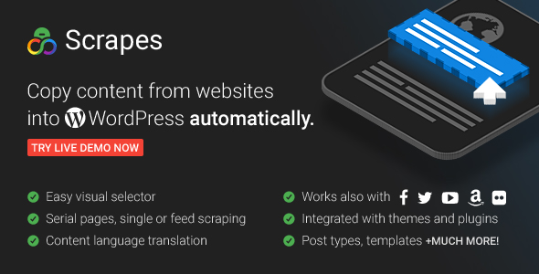 Scrapes汉化版V2.3.0 产品数据采集器WordPress插件 - 图片1 Scrapes汉化版V2.3.0 产品数据采集器WordPress插件 - 图片1