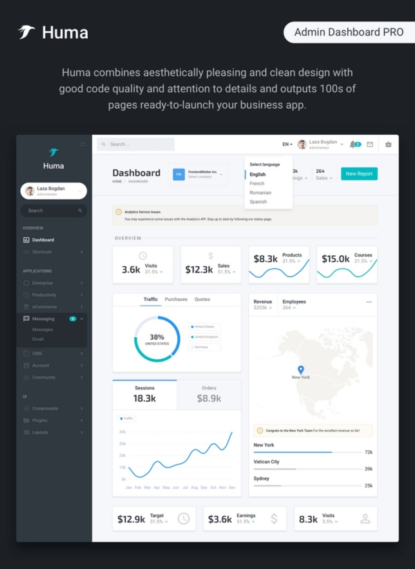 Huma Admin Dashboard PRO v2.0.0 - Bootstrap 4管理面板仪表盘HTML5模版 - 图片3 Huma Admin Dashboard PRO v2.0.0 - Bootstrap 4管理面板仪表盘HTML5模版 - 图片3