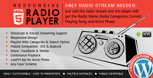 Radio Player Shoutcast & Icecast广播电台收音WordPress插件 - 图片1 Radio Player Shoutcast & Icecast广播电台收音WordPress插件 - 图片1