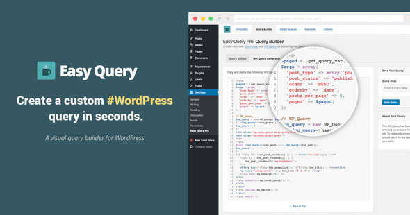 Easy Query Pro可视化查询代码生成器WordPress插件V2.3.1.1 - 图片1 Easy Query Pro可视化查询代码生成器WordPress插件V2.3.1.1 - 图片1