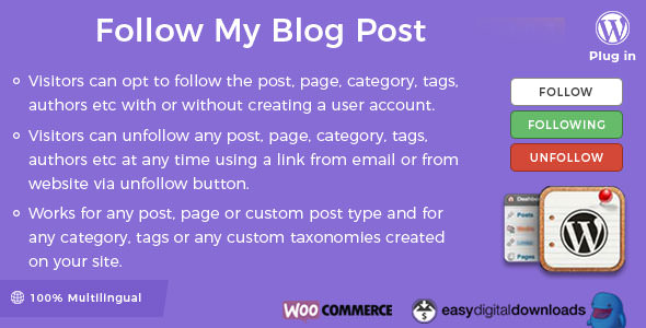 Follow My Blog Post汉化版V2.4.3 | 免注册关注文章更新插件+扩展组件 - 图片1 Follow My Blog Post汉化版V2.4.3 | 免注册关注文章更新插件+扩展组件 - 图片1