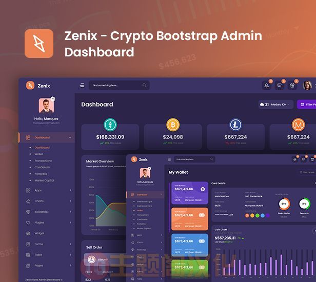 HTML模板Zenix 1.0：加密货币网站管理后台仪表盘Bootstrap4模板 - 图片5