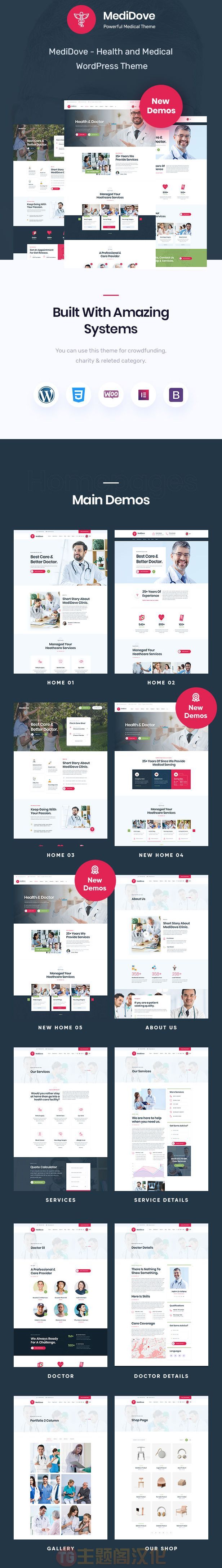 MediDove汉化版V3.0.1：医疗护理&家庭保健网站模板WordPress主题 - 图片2