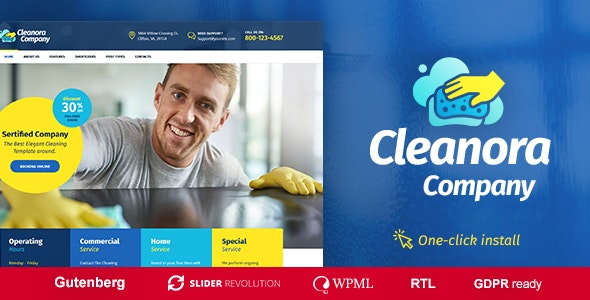 WordPress主题Cleanora家政公司清洁服务网站模板 WordPress主题Cleanora家政公司清洁服务网站模板