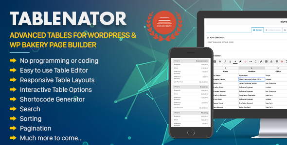 Tablenator零编码响应式表格构建器WordPress插件V2.1.9.3 - 图片1 Tablenator零编码响应式表格构建器WordPress插件V2.1.9.3 - 图片1