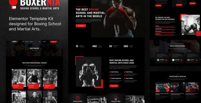 Elementor模板Boxernia 1.2.1 拳击学校和武术学校Elementor模板套件 Elementor模板Boxernia 1.2.1 拳击学校和武术学校Elementor模板套件