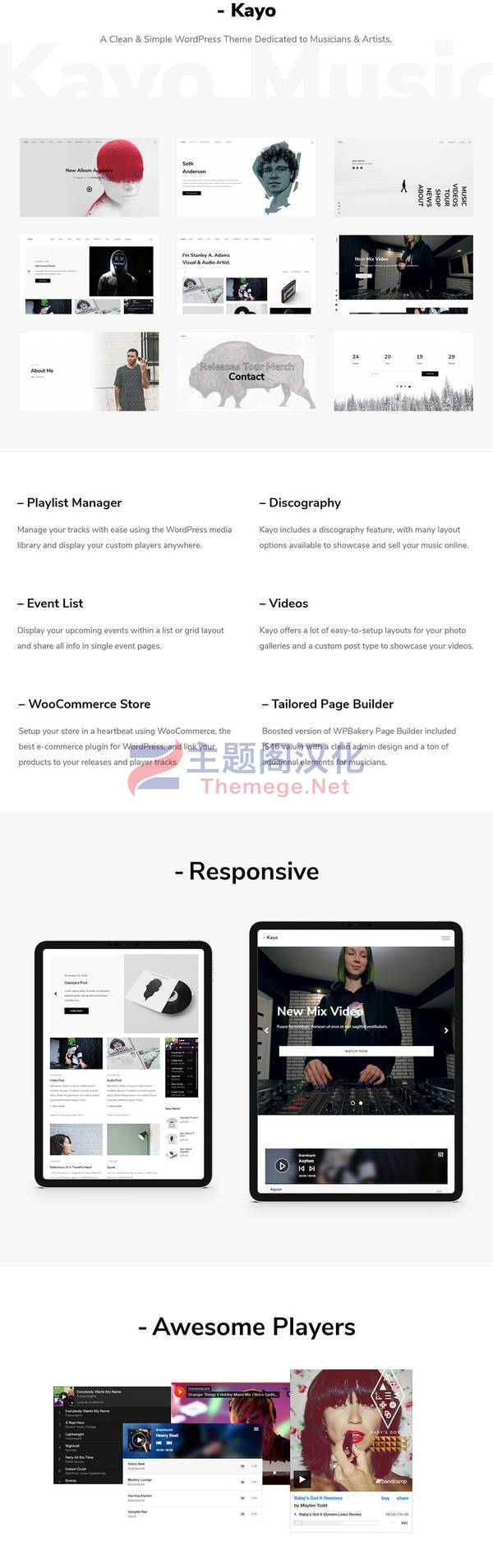 WordPress主题Kayo 1.4.1 简约音乐家|艺术家|唱片公司|音乐行业网站WP主题 - 图片2