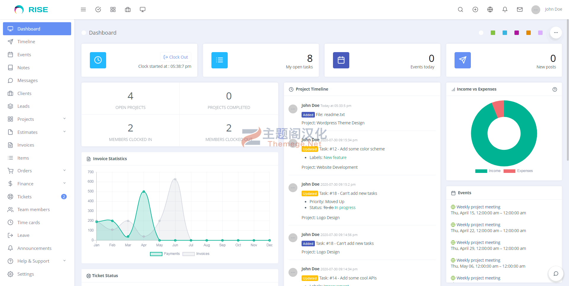 RISE工程项目管理和CRM系统PHP源码V3.9.4+带全套插件包 - 图片3