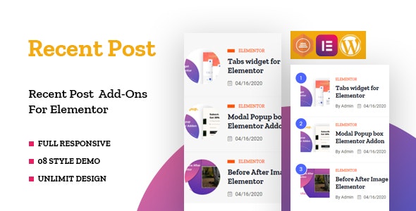 最新文章小工具Elementor插件Recent Posts Widget 1.0 - 图片1 最新文章小工具Elementor插件Recent Posts Widget 1.0 - 图片1