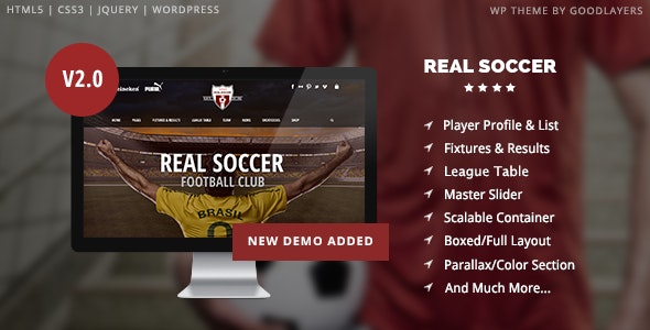 WordPress主题Real Soccer足球运动俱乐部网站模板 - 图片1 WordPress主题Real Soccer足球运动俱乐部网站模板 - 图片1
