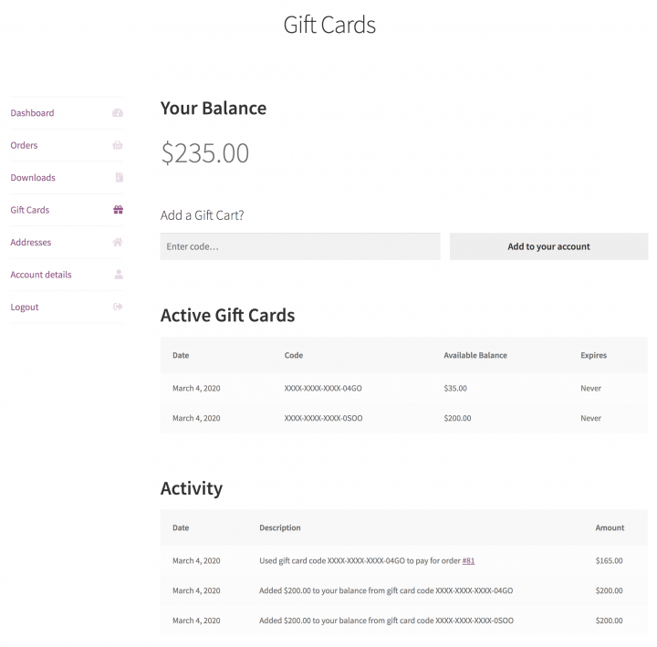 [1.10.3]Woocommerce Gift Cards预付费电子购物卡礼券WooCommerce插件-1