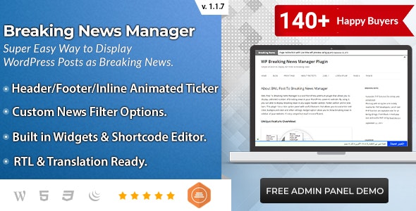 Breaking News Manager汉化版V1.2.1 突发新闻构建器WordPress插件 - 图片1 Breaking News Manager汉化版V1.2.1 突发新闻构建器WordPress插件 - 图片1