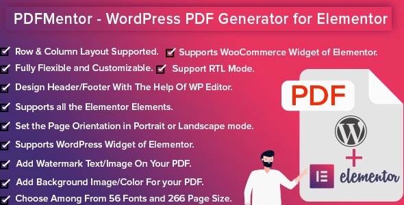 PDFMentor Pro电子文档PDF生成器Elementor插件V2.1.1 PDFMentor Pro电子文档PDF生成器Elementor插件V2.1.1