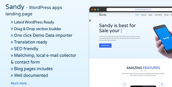 Sandy手机APP宣传推广落地页WordPress主题V1.6 - 图片1 Sandy手机APP宣传推广落地页WordPress主题V1.6 - 图片1