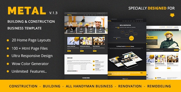 Metal移动端友好建筑企业和建筑业务HTML5网站模板V1.3.1 - 图片1 Metal移动端友好建筑企业和建筑业务HTML5网站模板V1.3.1 - 图片1