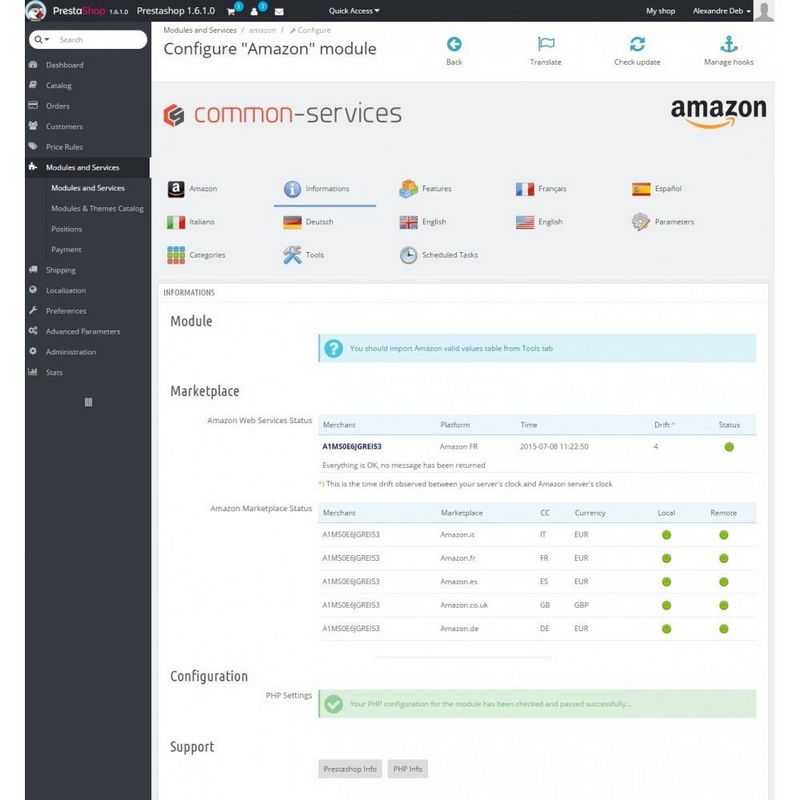 Amazon Marketplace(v5.4.3)亚马逊商店集成同步Prestashop插件 Amazon Marketplace(v5.4.3)亚马逊商店集成同步Prestashop插件