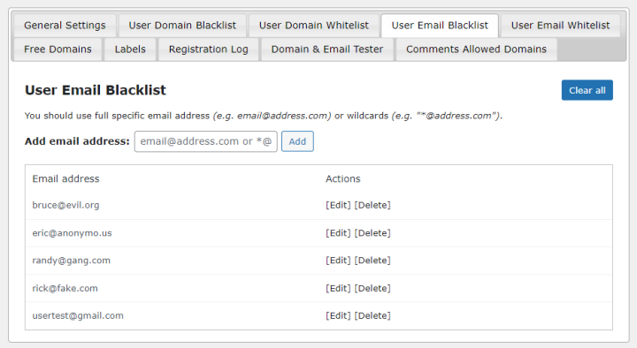 E-Mail Blacklist Pro注册邮箱黑名单WordPress插件-1