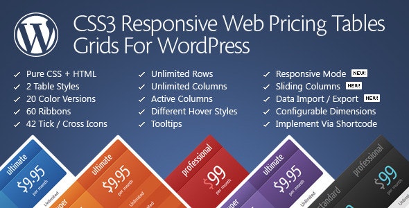 响应式CSS3定价表/比价表编辑器WordPress插件V11.5 - 图片1 响应式CSS3定价表/比价表编辑器WordPress插件V11.5 - 图片1