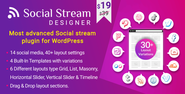 Social Stream Designer社交媒体图库Feed网格WordPress插件V1.1.9 Social Stream Designer社交媒体图库Feed网格WordPress插件V1.1.9