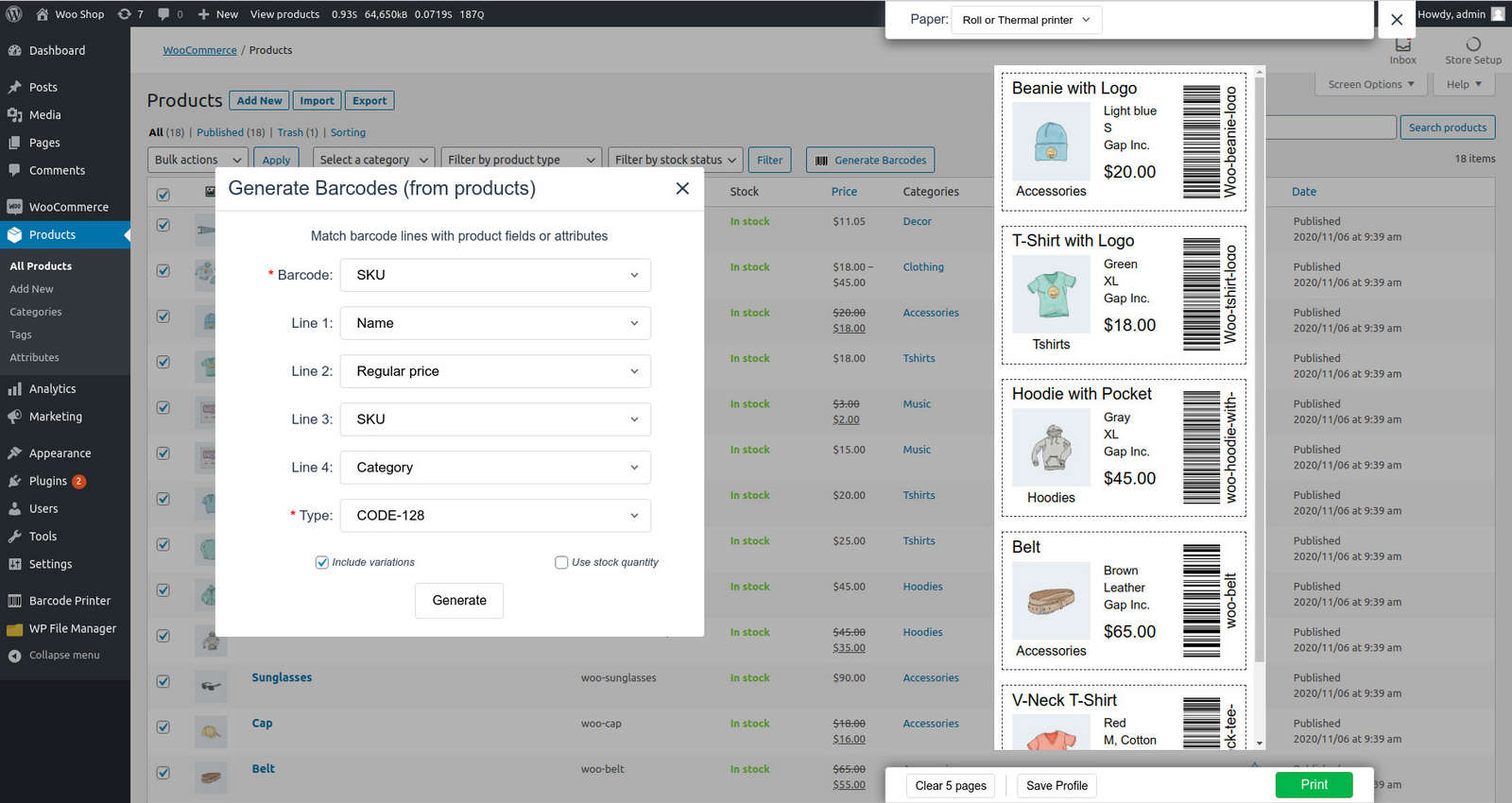 BarcodePrinter产品条形码生成和打印WooCommerce插件V3.4.6 - 图片2