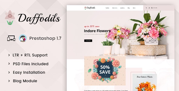 Daffodils鲜花礼品和家居装饰品销售网站Prestashop主题 Daffodils鲜花礼品和家居装饰品销售网站Prestashop主题