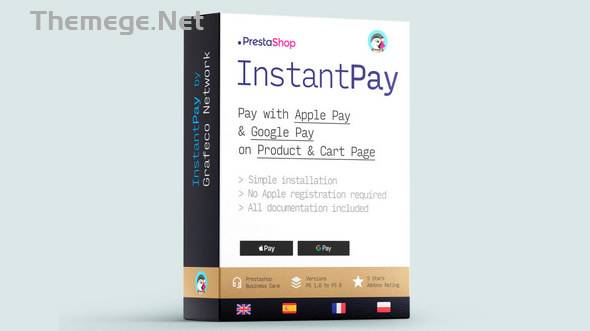 InstantPay 1.2.34 Prestashop商店Apple Pay和Google Pay支付插件 - 图片1 InstantPay 1.2.34 Prestashop商店Apple Pay和Google Pay支付插件 - 图片1