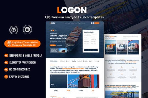 Logon物流运输Elementor模板套件_跨境货运企业建站模板 Logon物流运输Elementor模板套件_跨境货运企业建站模板