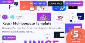 【Unice v1.0】React创意代理和作品集落地页HTML模板