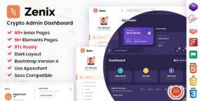HTML模板Zenix 1.0：加密货币网站管理后台仪表盘Bootstrap4模板