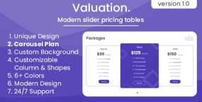 Valuation响应式定价表和价格表滑块CSS代码模板