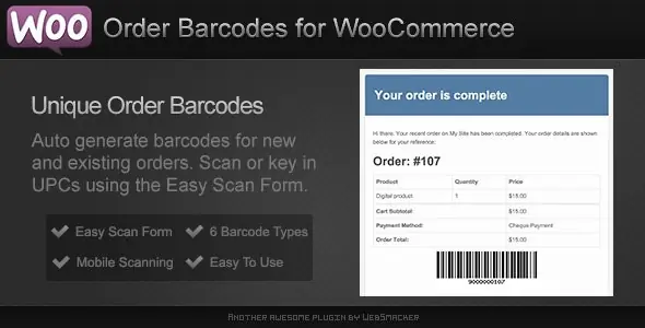 订单条形码插件Order Barcodes for WooCommerce 2.9 免激活版 - 图片1 订单条形码插件Order Barcodes for WooCommerce 2.9 免激活版 - 图片1