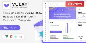Vuexy六合一管理面板仪表盘模板V9.10.1【含VueJS, React, HTML & Laravel等六种版本】